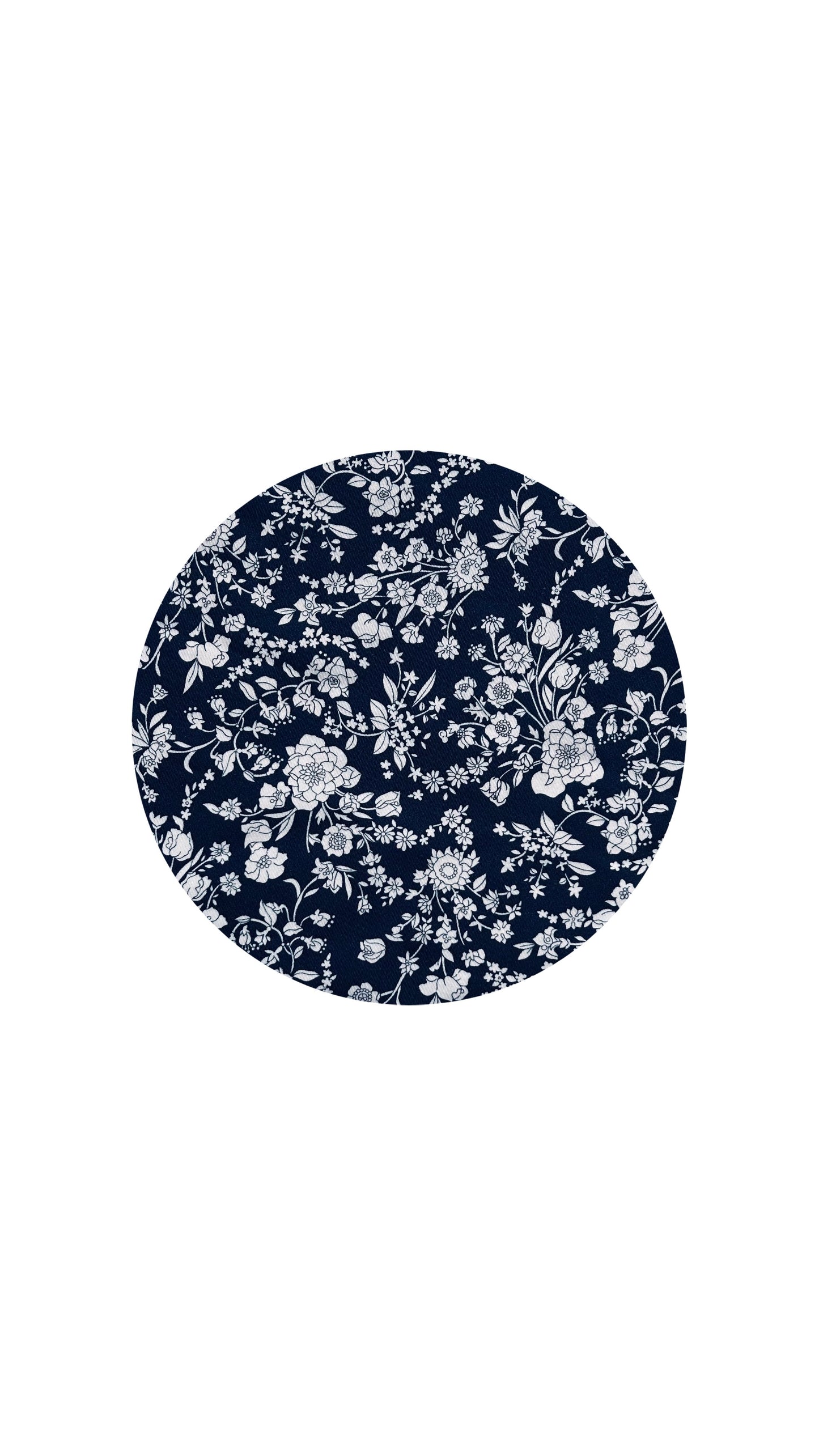 Floral dark blue and white triangle bikini set, close-up of design and pattern