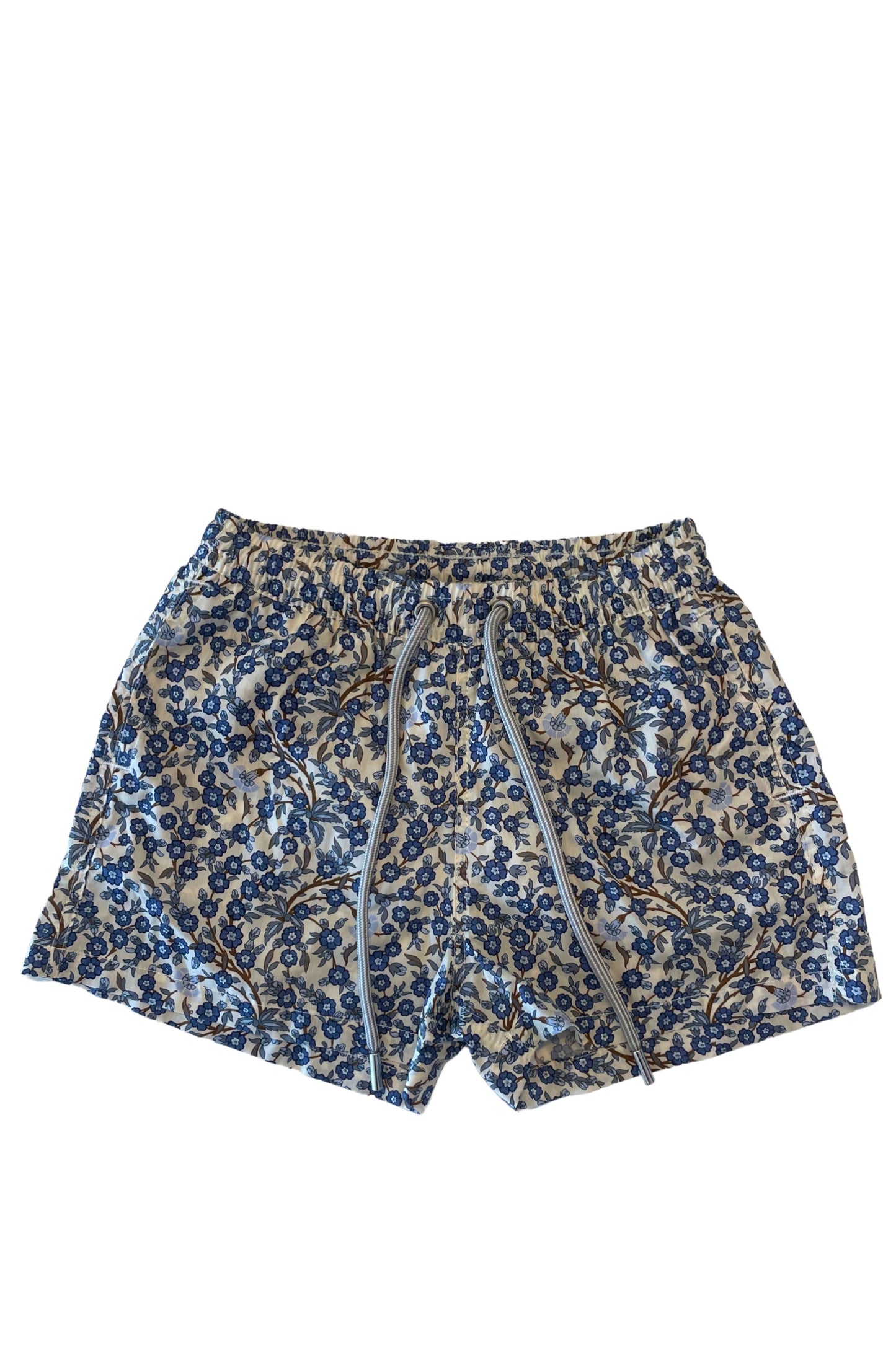 Beach Kids Woxer Floral Blue Print - featuring elastic waistband, side pockets, and back buttoned pocket - front view