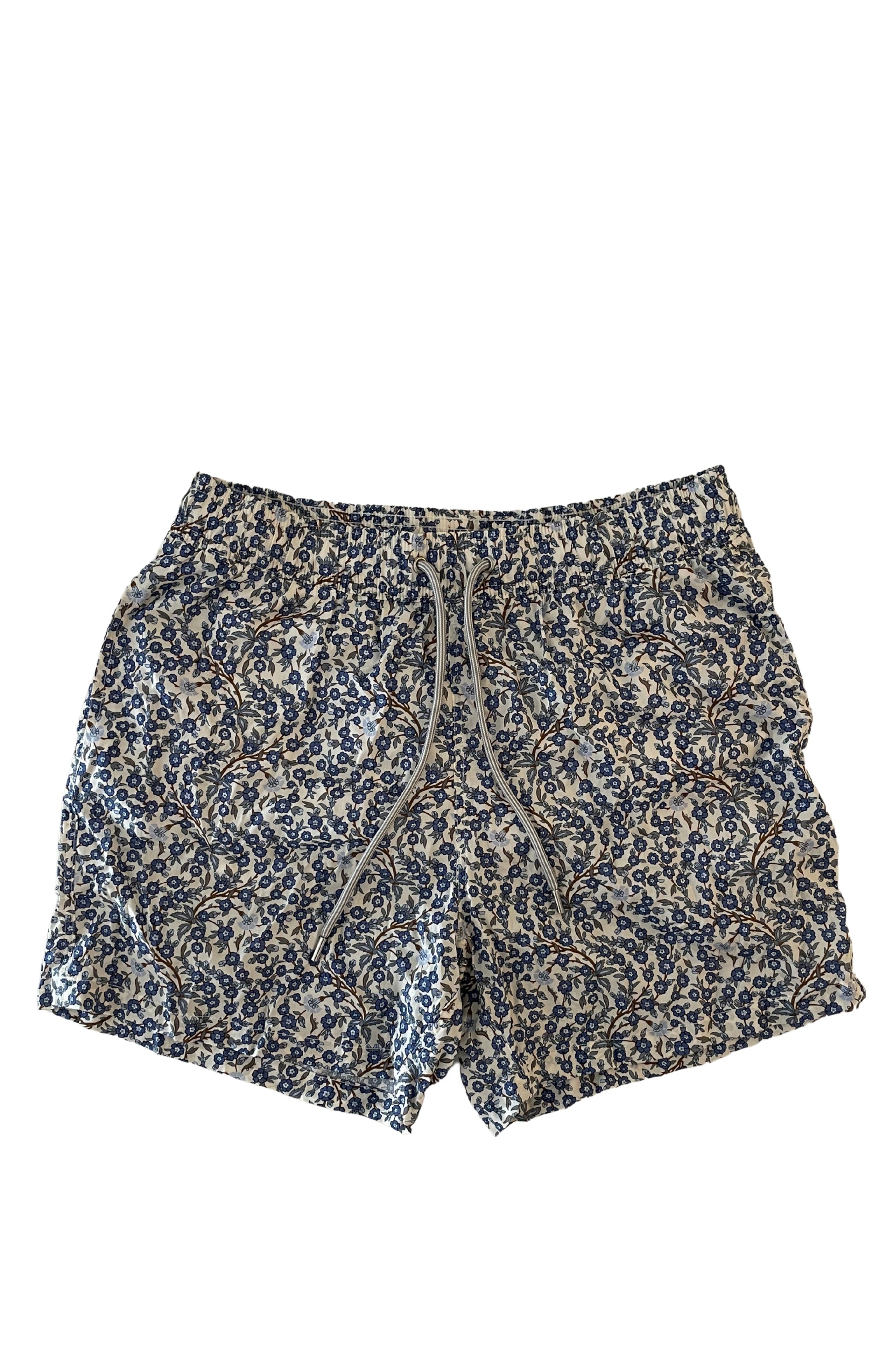 Beach Man Woxer Floral Blue Print - featuring elastic waistband, side pockets, and back buttoned pocket - front view